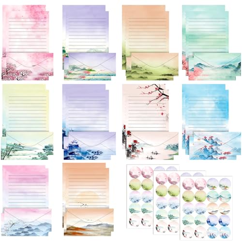 TaoBary 160 Pcs Ink Painting Stationery Paper and Envelopes Set, 8.5 x 11'' - size: 8.5 x 11 Inch, style: Ink Painting