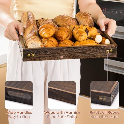 Serving Tray with Handles,Wood Decorative Tray,Square Large Serving Platter - size: 13" x 13" x 1.8"