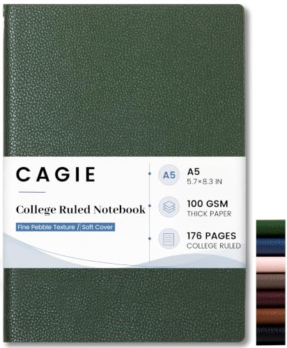 CAGIE College Ruled Journal for Men & Women, Softcover A5 Leather Notebook - color: Green, size: 1 Pack