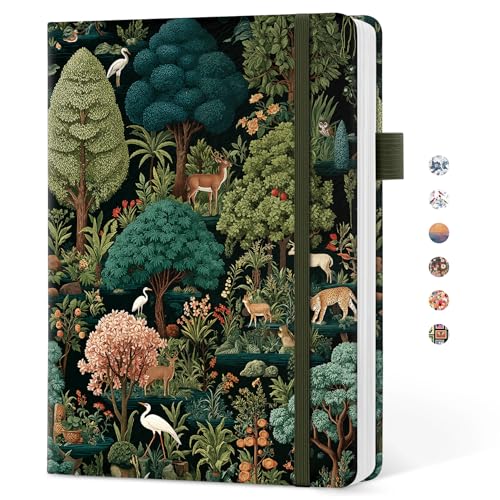 Taja Pretty Lined Journal for Women, Aesthetic Hardcover Leather Journal - color: P-Enchanted Grove, style: A-Lined