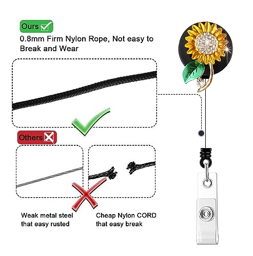 Crystal Badge Reel Retractable ID Holder with Bling Sunflower Design - color: Sunflower