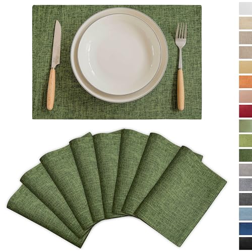 Demetex Dark Green Placemats Set of 8 Decorative Linen Textured Place Mats Heat Resistant Plate Table Mats for Summer Cafe Party Banquet Tables, 13x19 inch, Green - color: Green, size: Placemats set of 8