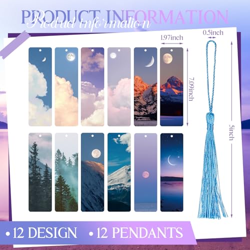 Outus 12 Pack Nature Landscape Bookmarks with Tassels, Aesthetic Scenery Page Markers, Sky Mountain Book Markers, Back to School Book Accessories Gift for Students Reading Gifts Classroom Favors - style: Landscape