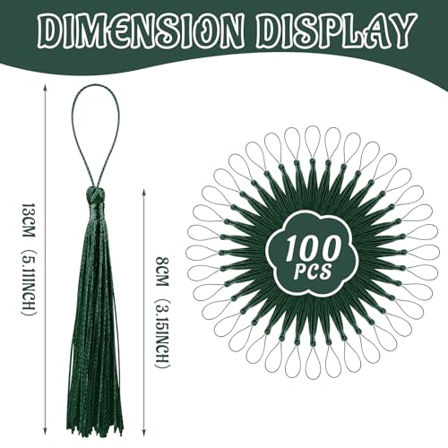 100 Pcs Bookmark Tassels Bulk Dark Green Soft Craft Silky Handmade Mini Tassels for Jewelry Making with Loops for DIY Craft Accessory Dress Decoration - color: Dark Green