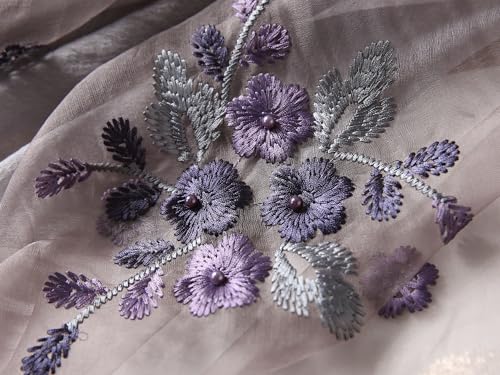 Jeelow Long Silk Blend Embroidered Floral Shawl Scarf Wrap for Women - color: Dusty Grey