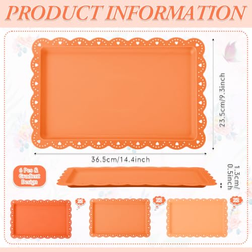 6 Pcs Orange Serving Trays Plastic Food Platters - color: Orange