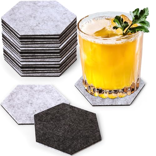 A&A Wonders Premium Felt Coasters for Drink, Two-Tone Reversible, Absorbent Felt Protects Furniture, Table, Anti Slip, Suitable for Drinks & All Table Types (Light Gray/Dark Gray, Hexagon 18 Pack) - color: Light Gray/Dark Gray, size: Hexagon 18 Pack
