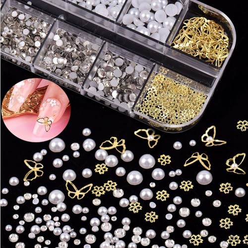 Colorful Flower Nail Charms with Rhinestones for Women Nail Design - color: Colorful-16