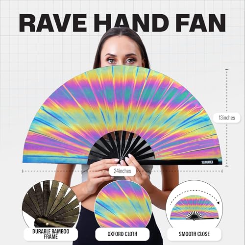 SoJourner Folding Rave Fan, Reflective - color: Reflective Rainbow