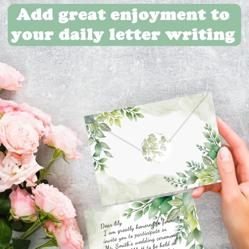 160 Pcs Stationery Set with Envelopes, 50 A5 Sheets of Stationery (10 Designs) with 50 Envelopes and 60 Stickers, Letter Writing Stationery for Home, Office, School, Set D - color: Eucalyptus stationery