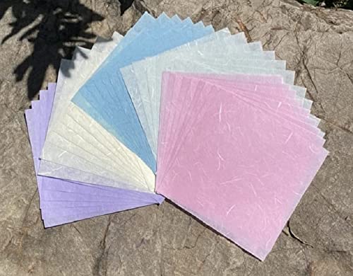 Natural Fiber Mulberry Paper Sheets 6 x 6 Inches, 50 PCS Handmade Craft Paper for Origami, Scrapbooking, Card Making, DIY Decoration, Mixed Media Art (Pastel Color, 6x6 Inch) - color: Pastel Color, size: 6 x 6 inches