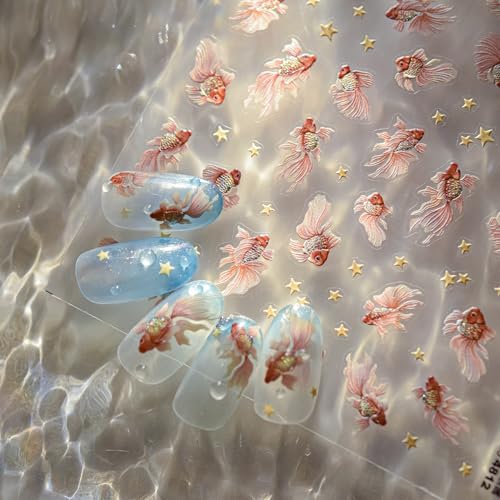 5D Embossed Under The Sea Stickers for Nail Art Jelly Fish Self-Adhesive Nail Art Decals for Women Nail Supplies Art Design Stickers (to4812) - style: to4812