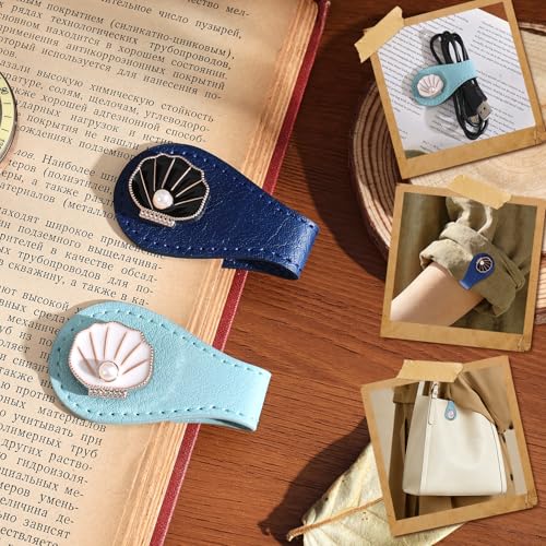 2PCS Magnetic Bookmarks with Pen Clip, Leather Bookmarks for Women, Magnetic Pen Holder Book Accessories, Gold Shell - style: Gold Shell
