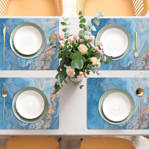 Blue Marble Placemats Set of 6 Plastic Table Mat 17×13×0.04in - style: Blue Marbles