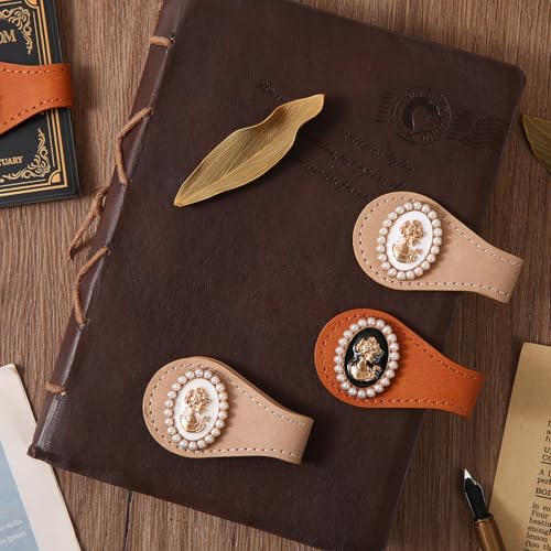 2PCS Vintage Magnetic Leather Bookmark, Leather Magnetic Bookmarks for Women, Magnetic PU Bookmarks Clip Book Accessories, Gold Portrait - style: Gold Portrait