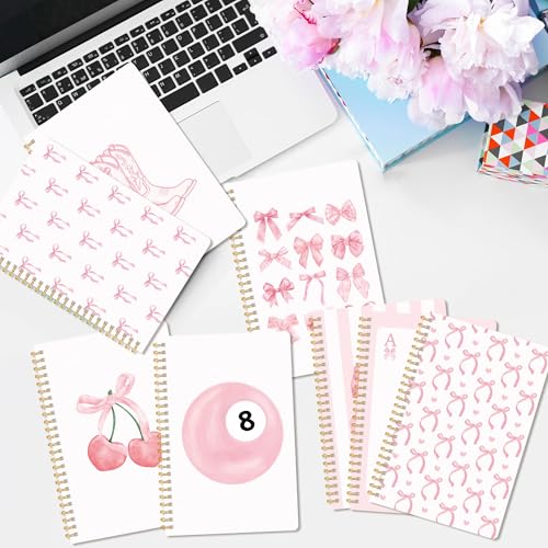 CNhoqc Pink Spiral Journal Notebook, 8Pcs A5 Watercolor Coquette Bow Cherry - color: 8-Pcs Pink Bow