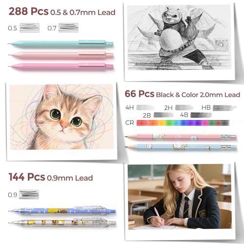 Nicpro 45PCS Mechanical Pencils with 462 Lead Refills (Pink) - size: 47 PCS