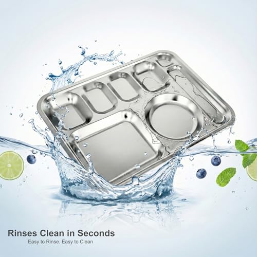 Korean Stainless Steel XL Divided Plates with Cutlery Slot for Adults 2Pack - size: 8 Compartments