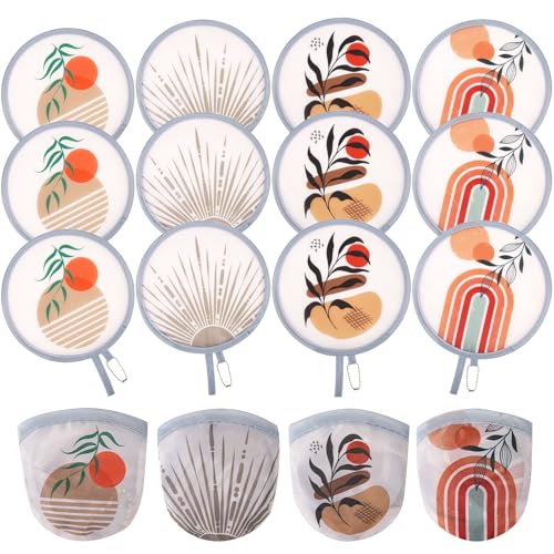 12Pcs Bohemia Round Foldable Hand Fan Japanese Foldable Fan Style Handheld Foldables Compact Cooling Fans,Round Folding Fan for Outdoor Games,Xmas Decoration,Festival,Party Favors,Travel,Events - color: Bohemia