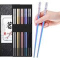 DIKOCO Premium Metal Chopsticks 5 Pairs Multicolor Chop Sticks Reusable Dishwasher Safe Square Korean Chopsticks Lightweight Non-Slip Reusable Stainless Steel ChopSticks Present Set