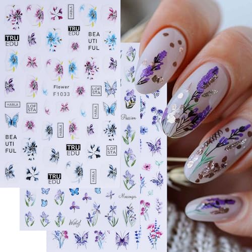 Summer Nail Stickers for Nail Art 12PCS Flower Nail Decals Self-Adhesive Butterfly Bee Ladybug Flamingo Floral Leaf Plant 3D Nails Supply DIY Sliders Manicure Decoration Accessories for Women - style: Summer Bee Flower