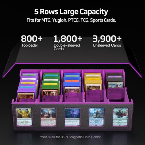 Trading Card Storage Box 5-Row 3900+ Capacity, Black Purple - color: Black Purple, size: 3900+ with Magnetic Lid