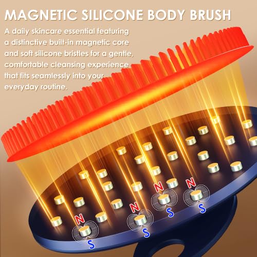 INNERNEED Magnetic Silicone Body Scrubber, Hygienic Shower Brush, Red - color: Red