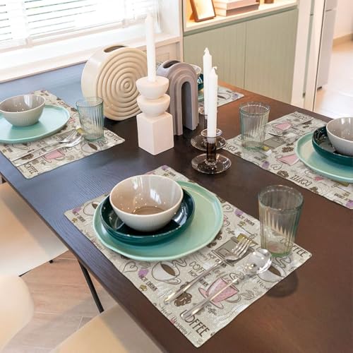 Rustic Coffee Print Placemats Washable Table Placemat Set of 4 - color: Light Gray, size: Set of 4