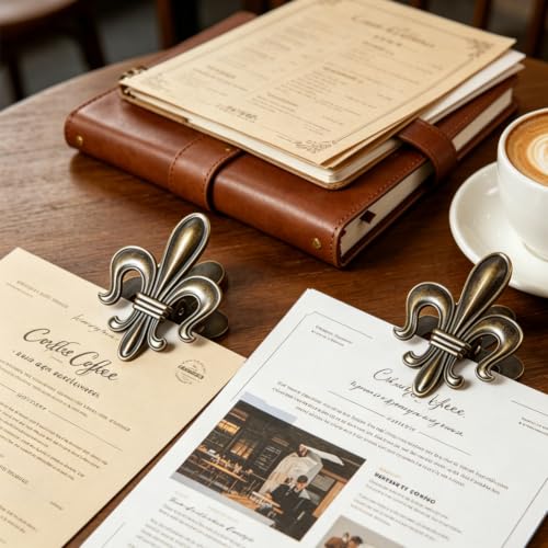 CRASPIRE 2Pcs Vintage Journal Clips Fleur De Lis Page Holder Antique Bronze - style: Fleur De Lis