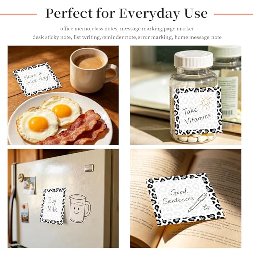 Sticky Notes 3x3 Inches, Cute Self-Stick Note Pads, Funny Memo Pads, Easy to Post Sticky Notes for Office, Home & Notebook White Black Leopard - color: White Black Leopard