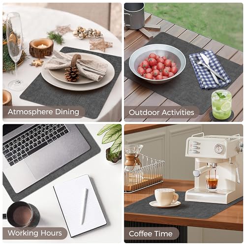NCUE Vinyl Placemats Set of 6, 17"x12" Wipeable Place Mats with Coasters - color: Black, size: Set of 6