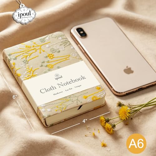 Embroidered Pocket Notebook for Women, A6 Mini Cloth Journal, Hardcover, 264 Pages, 4x6 Small Lined Notebook & Sketchbook, Beautiful Diary, Little Notepad, Apricot Yellow. - color: A6-Dandelion Apricot