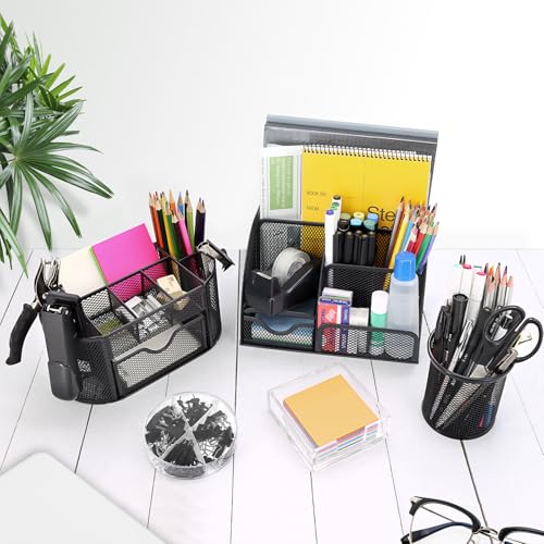 17 IN 1 Office Desk Organizer Set for Back to School Supplies Accessories - color: Black
