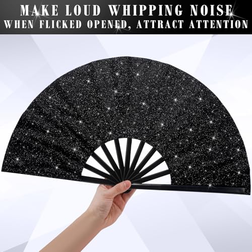 Maitys 2 Pack Foldable Fans for Rave Dancing,Black,Flash Pattern - color: Black, style: Flash Pattern