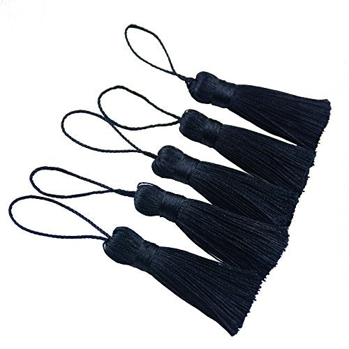 20Pcs 4.3 Inch Silky Mini Craft Tassels for Earrings, Souvenir(Black) - color: Black