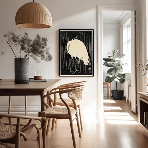 Poster Master Heron Standing in the Rain Poster - White Heron Print - Bird Art - Japanese Art - Gift for Men, Women & Animal Lover - Decor for Living Room, Bedroom or Office - 8x10 UNFRAMED Wall Art - color: Style-06, size: 8"L x 10"W