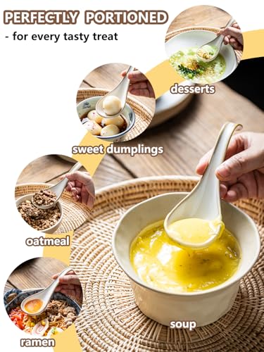 Gomakren Soup Spoons Ramen Spoons Set of 6 with Long Handle, Creamy White - color: Creamy White