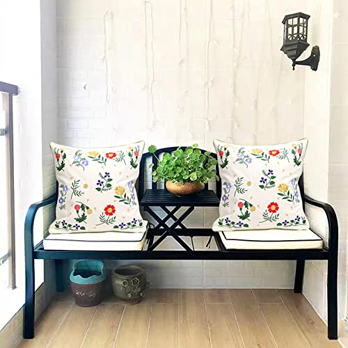 Set of 2 Embroidered Decorative Throw Pillow Covers Couch Square Pillowcases Cushion for Bedroom Sofa Farmhouse Decor 18x18 Inch (Flower-C) - color: Flower-c