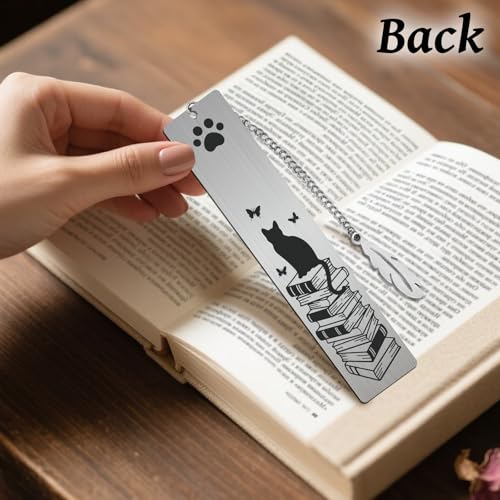 Peacoblue Cat and Book Metal Bookmark, Book Mark for Readers - style: Cat And Book
