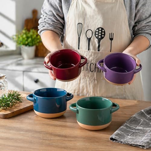 AmorArc 24 oz Soup Bowls with Lids, Ceramic Soup Containers with Handle - color: Blue&Red, size: Set of 2