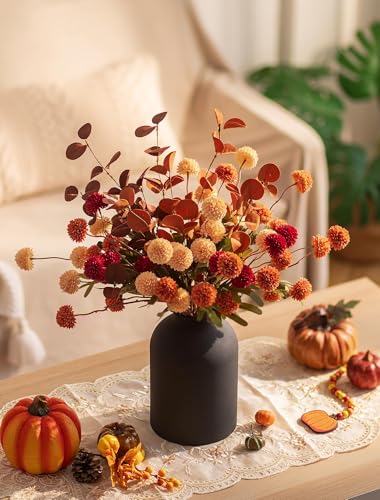 BLOSMON Faux Flowers Table Centerpiece for Dining Room, Fall Flower in Vase - color: Burnt Orange
