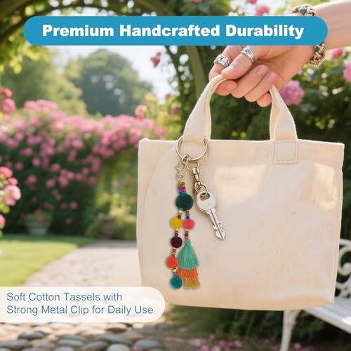 Tassel Keychain for Women Colorful Boho Charm Keychains with Tassels for Bags Backpack Purses Handbags and Beach Accessories Cute Summer Key Ring Decorations for Bag Charm and Wristlet Use
