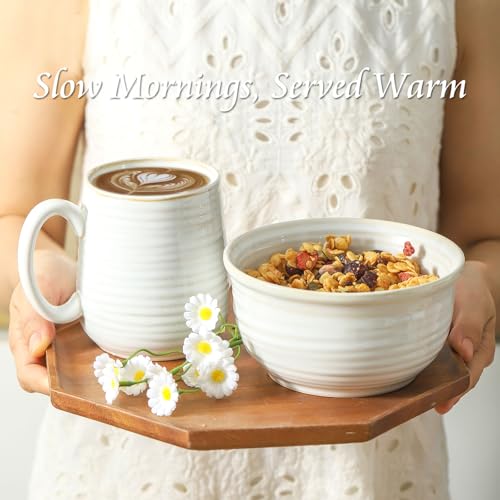 Hasense Cereal Bowls, 20 Ounce Soup Bowls Set of 6, Ceramic Deep Bowl for Kitchen, Perfect for salad Pasta Dessert Oatmeal, Dishwasher and Microwave Safe, Clay-Infused White - color: Clay-Infused White, size: 20 Ounce