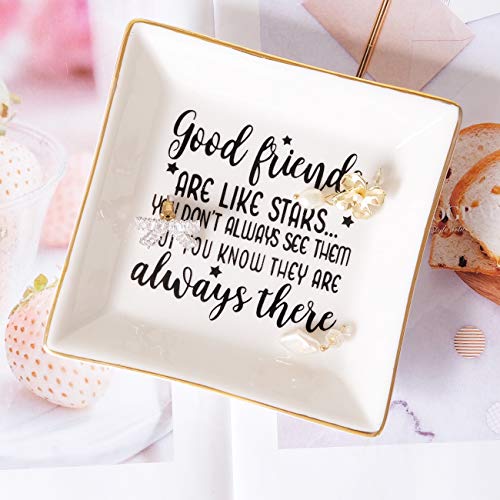 PUDDING CABIN Birthday Gifts for Friends Female Ring Trinket Dish - “Good Friends Are Like Stars You Don't Always See Them But You Know They Are Always There” Friendship Gifts for Women Friends - color: White