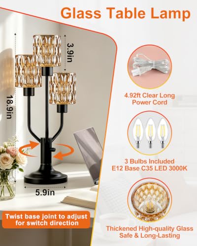 Lightdot Mid Century Modern Table Lamp for Living Room Vintage Dimmable - color: 13-Black-Amber-Cylinder