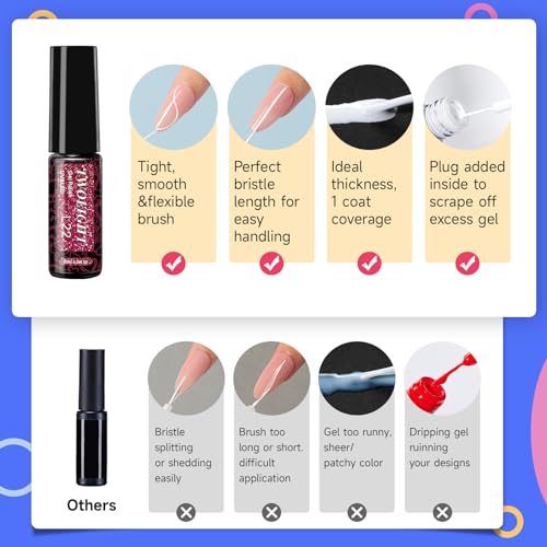 TWOEIGHT Reflective Glitter Nail Art Gel Liner Flash Diamond Painted Polish 12 Colors 8ml Sparkle Silver RED Pink Green Yellow Pigment UV LED Soak off Curing Requires for Design - color: 12pcs Reflective Glitter Set