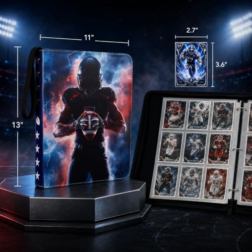 Football Card Binder, Holds 1080 Cards, 9-Pocket Trading Card Binder - color: Football A