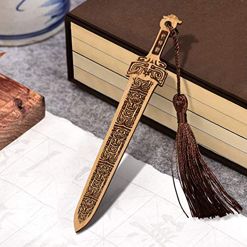 Handmade Natural Bamboo Bookmark with Beautiful Tassels,Vintage Style Bookmark is A Unique Gift for Teachers, Students, Men and Women - 4Pcs (Sword)
