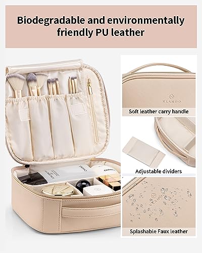 VLANDO Travel Makeup Bag for Women PU Leather Cosmetic Organizer - color: Large-Milk tea