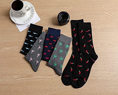 Mens Dress Socks, 5 Pair Combed Cotton Colorful Patterned Funny Crew Socks for Men Comfort - color: Animal